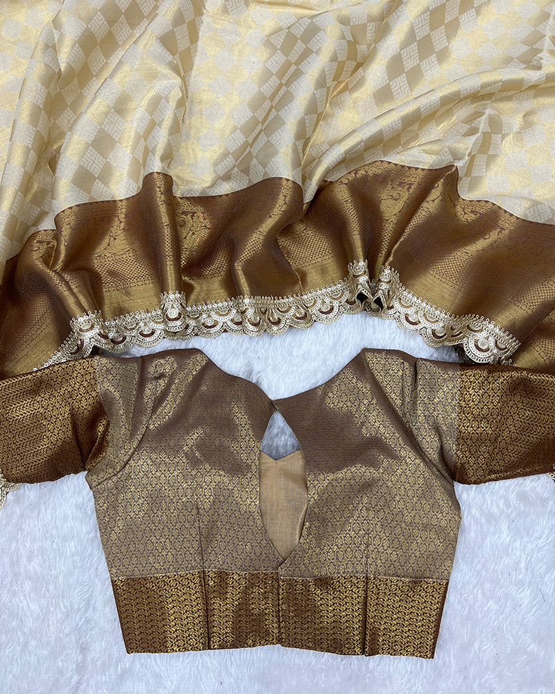 Golden Color Tissue Silk Zari Work Saree