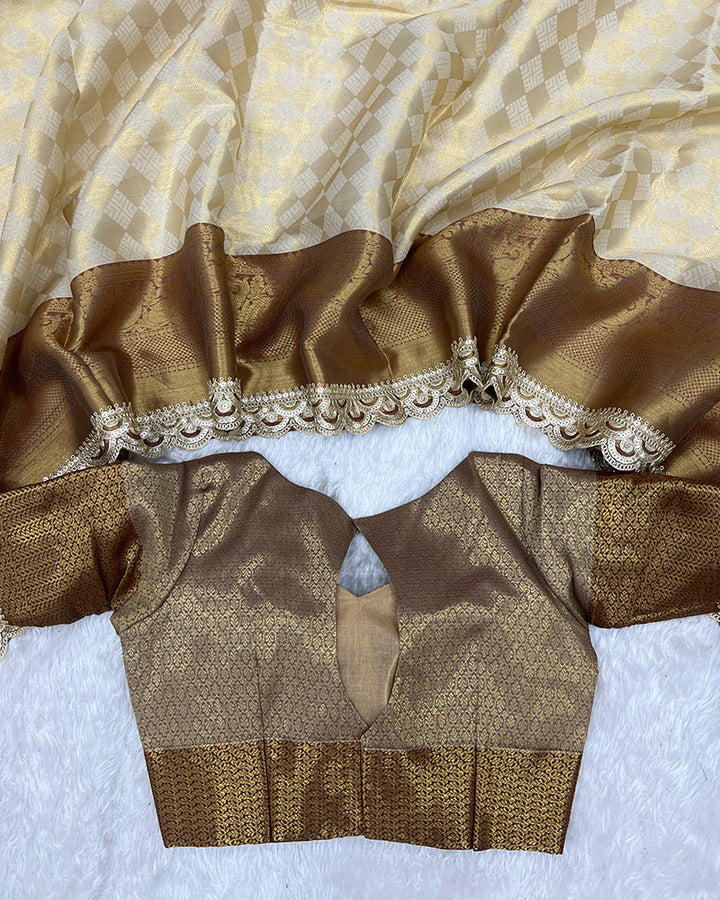 Golden Color Tissue Silk Zari Work Saree