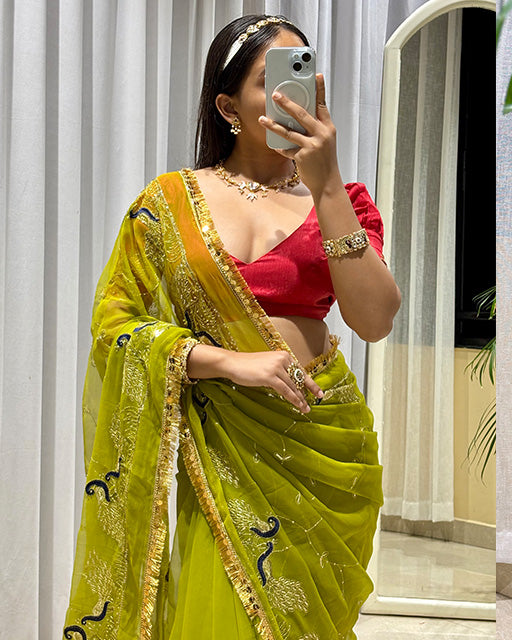 Parrot Green Color Premium Royal Georgette Saree