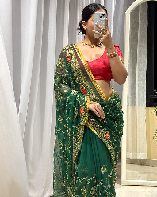 Green Color Premium Royal Georgette Saree