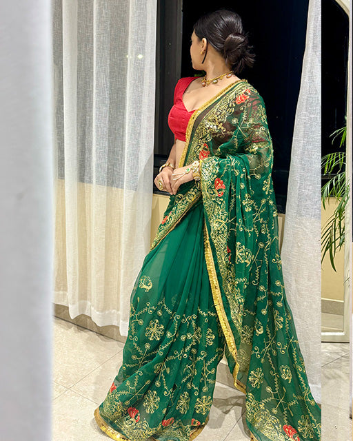 Green Color Premium Royal Georgette Saree