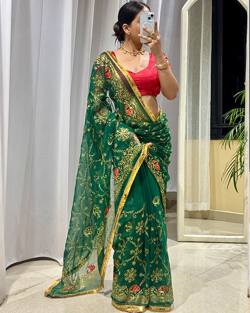Green Color Premium Royal Georgette Saree