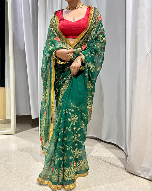 Green Color Premium Royal Georgette Saree