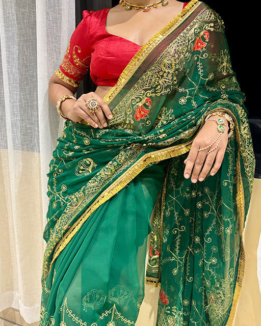 Green Color Premium Royal Georgette Saree