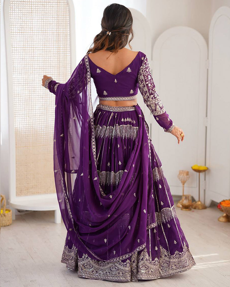 Royal purple Color Faux Georgette Sequence Embroidered Lehenga Choli