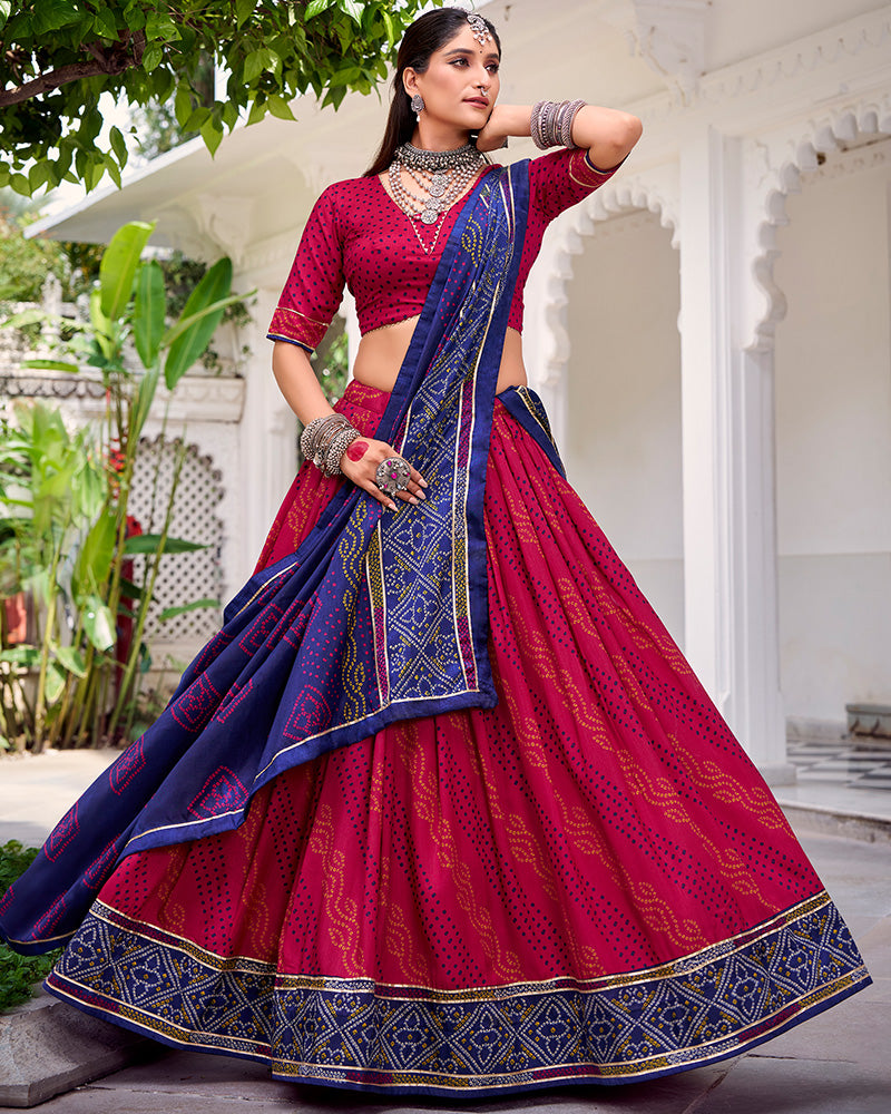 Elegant Pink Color Tussar Silk Bandhej Navratri Lehenga Choli