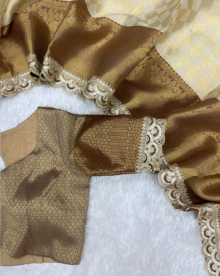 Golden Color Tissue Silk Zari Work Saree