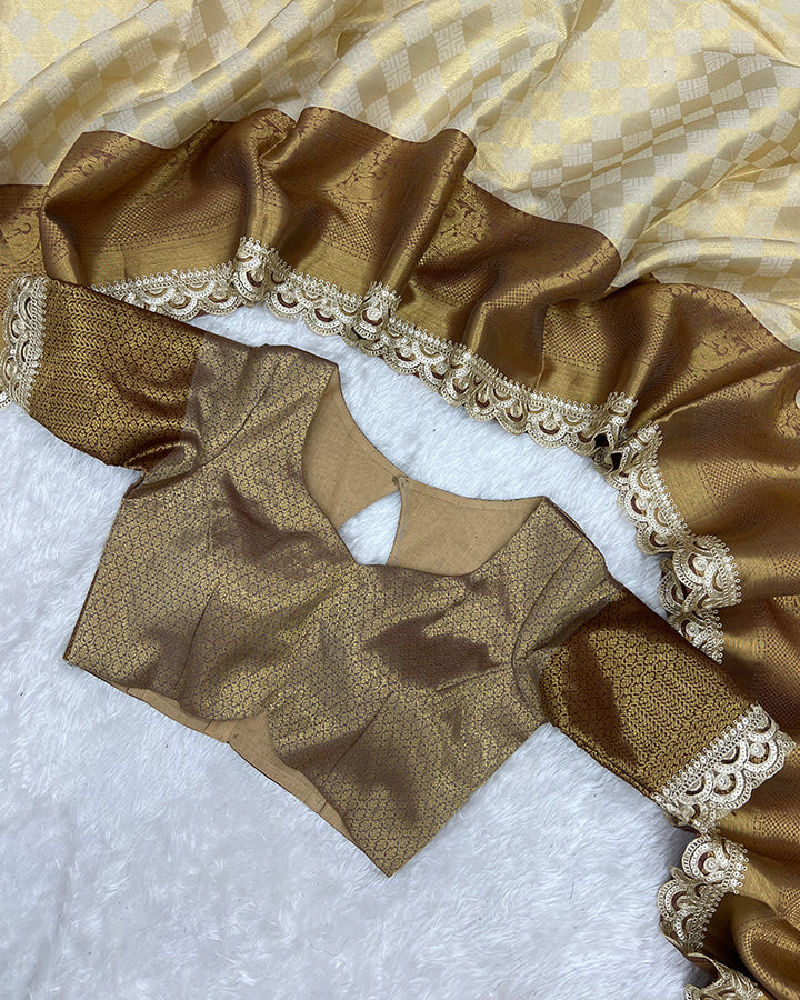 Golden Color Tissue Silk Zari Work Saree
