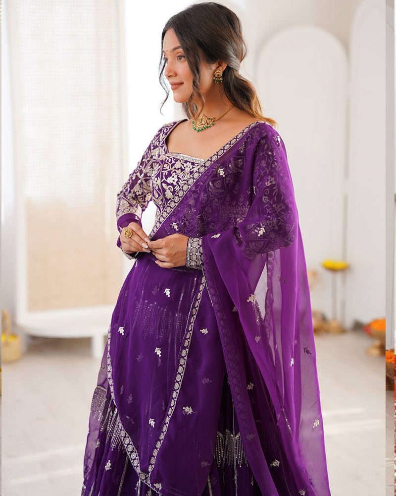 Royal purple Color Faux Georgette Sequence Embroidered Lehenga Choli