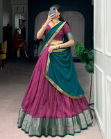 Pink Color Dola Chex Zari Weaving Half Saree