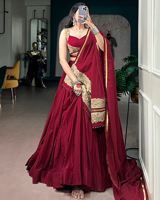Maroon Color Mal Cotton Navratri Lehenga Choli