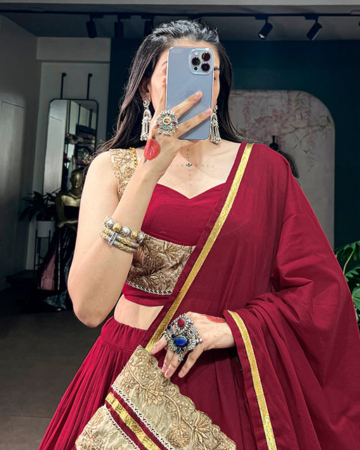Maroon Color Mal Cotton Navratri Lehenga Choli