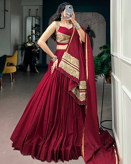 Maroon Color Mal Cotton Navratri Lehenga Choli
