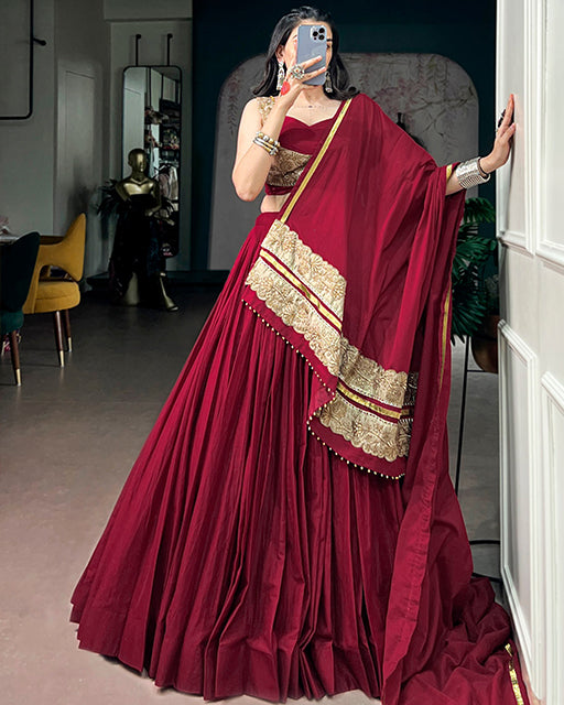 Maroon Color Mal Cotton Navratri Lehenga Choli