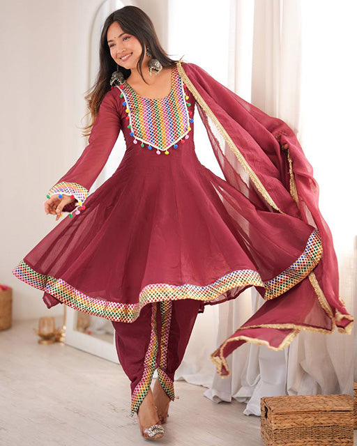 Dusty Maroon Color Crunchy Silk Three Piece Suit