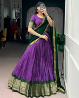 Purple Color Dola Chex Zari Weaving Half Saree