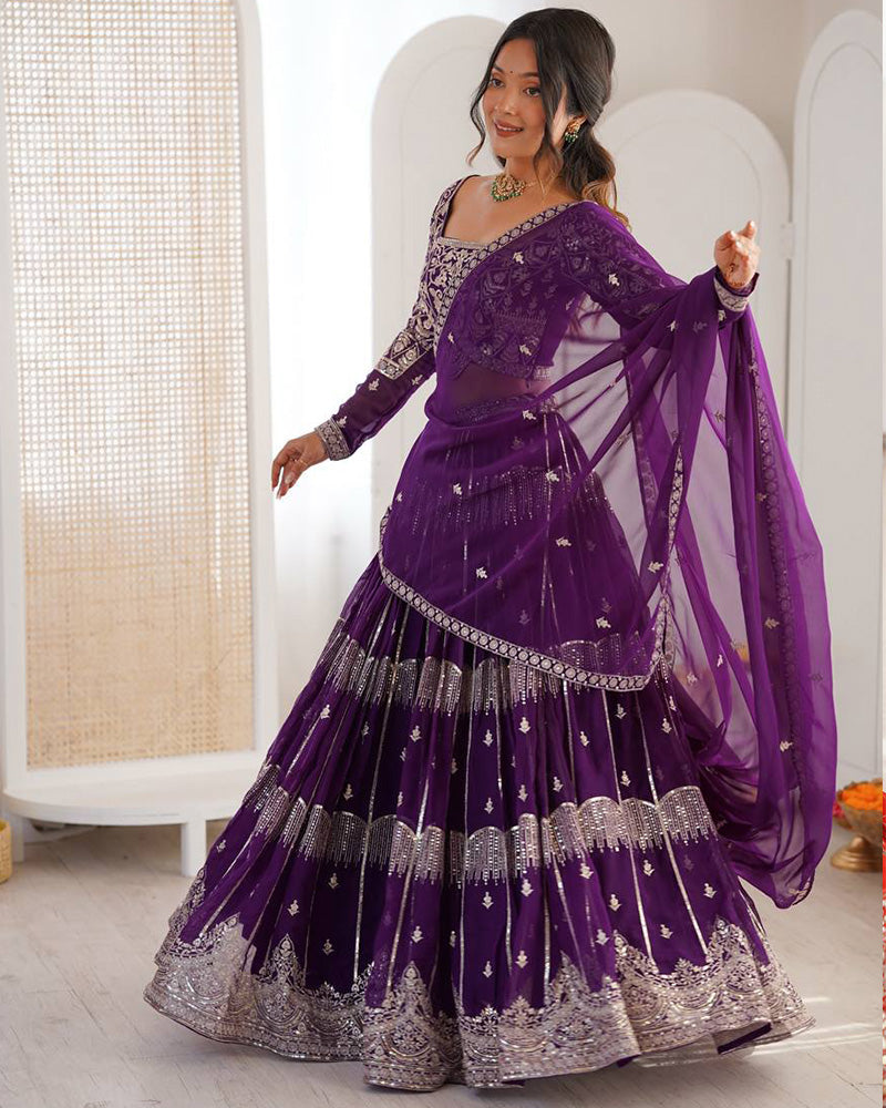 Royal purple Color Faux Georgette Sequence Embroidered Lehenga Choli
