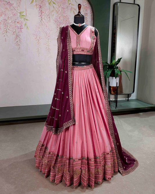 Baby Pink Color Star Georgette Embroidered Lehenga Choli