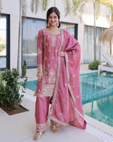 Pink Color Ho Silk Embroidered Kurti Suit