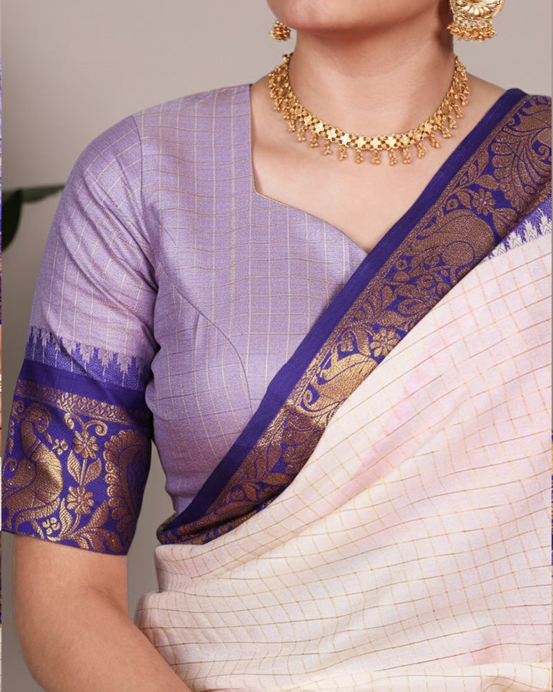 Royal Blue Color Poly Cotton Zari Weaving Saree