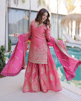 Peach Color Fendi Crush Embroidered Plazzo Suit