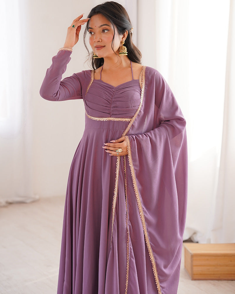 Mauve Pink Color Pure Blooming Georgette Anarkali Gown