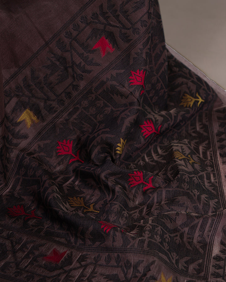 Onion Color Thread Weaving Poly Cotton Saree