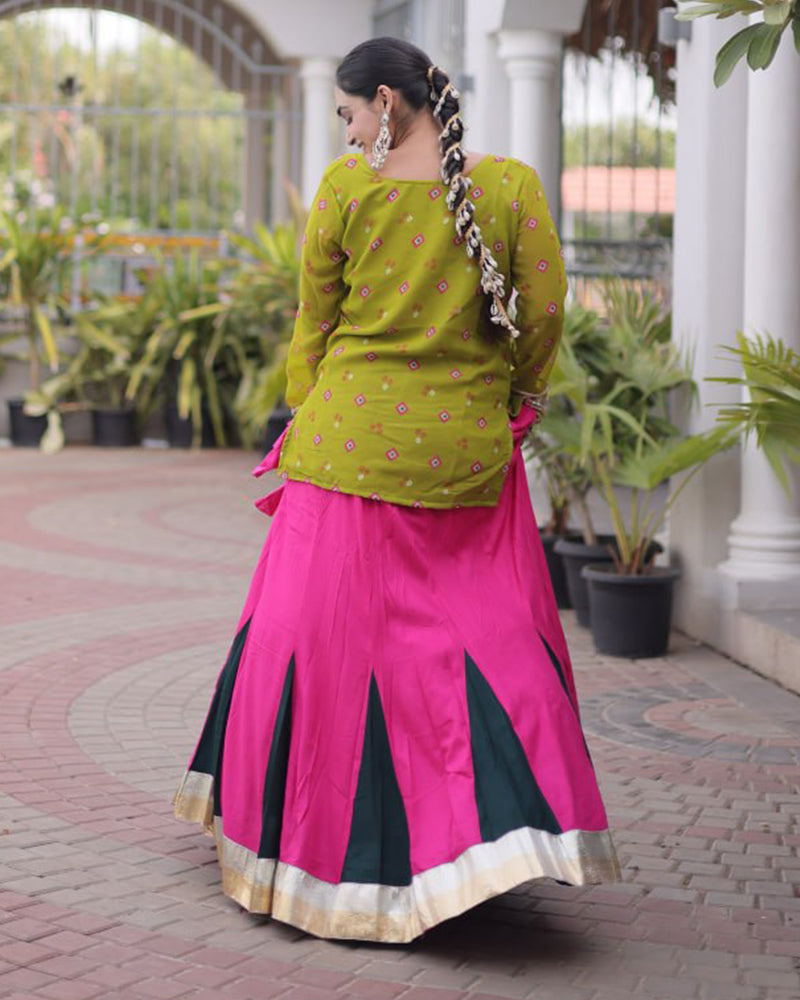 Parrot Green Color Rayon Navratri Lehenga Choli