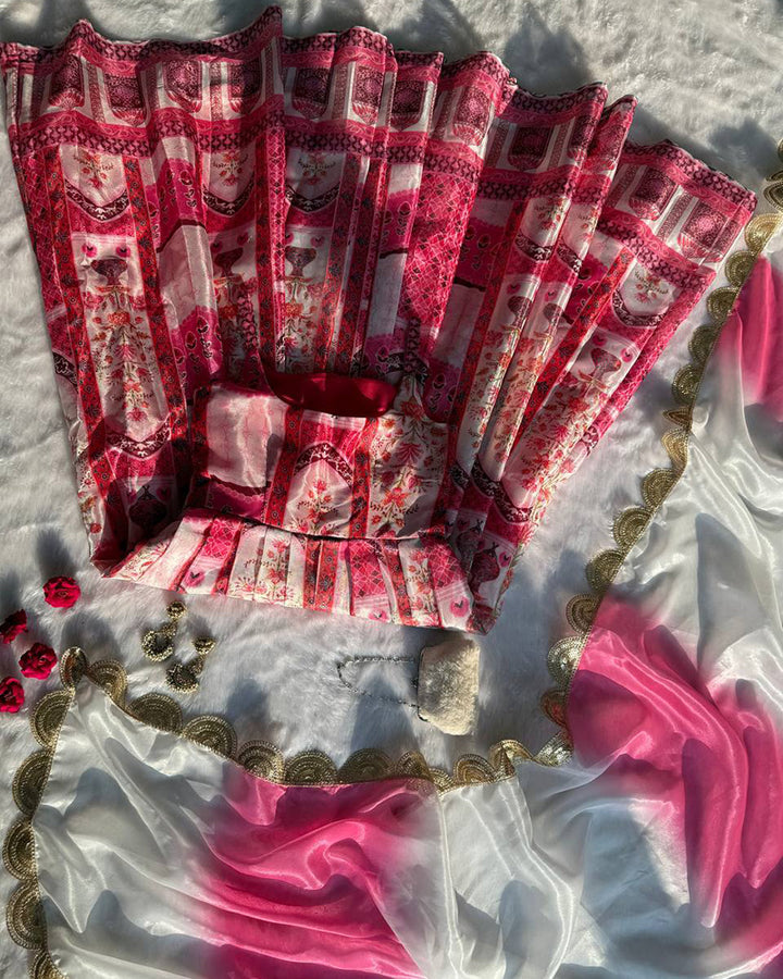 Baby Pink Color Digital Print Soft Organza Gown