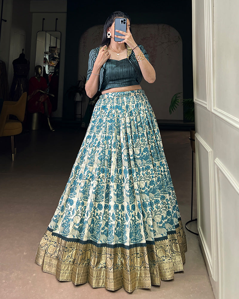 Sky Blue Color Tasar Silk Viscose Printed Lehenga Choli