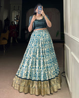 Sky Blue Color Tasar Silk Viscose Printed Lehenga Choli