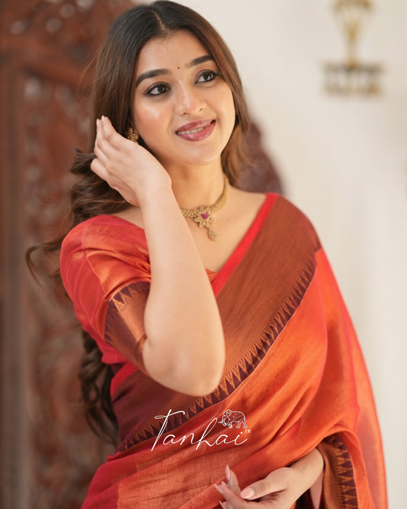 Orange Color Tissue Cotton Saree