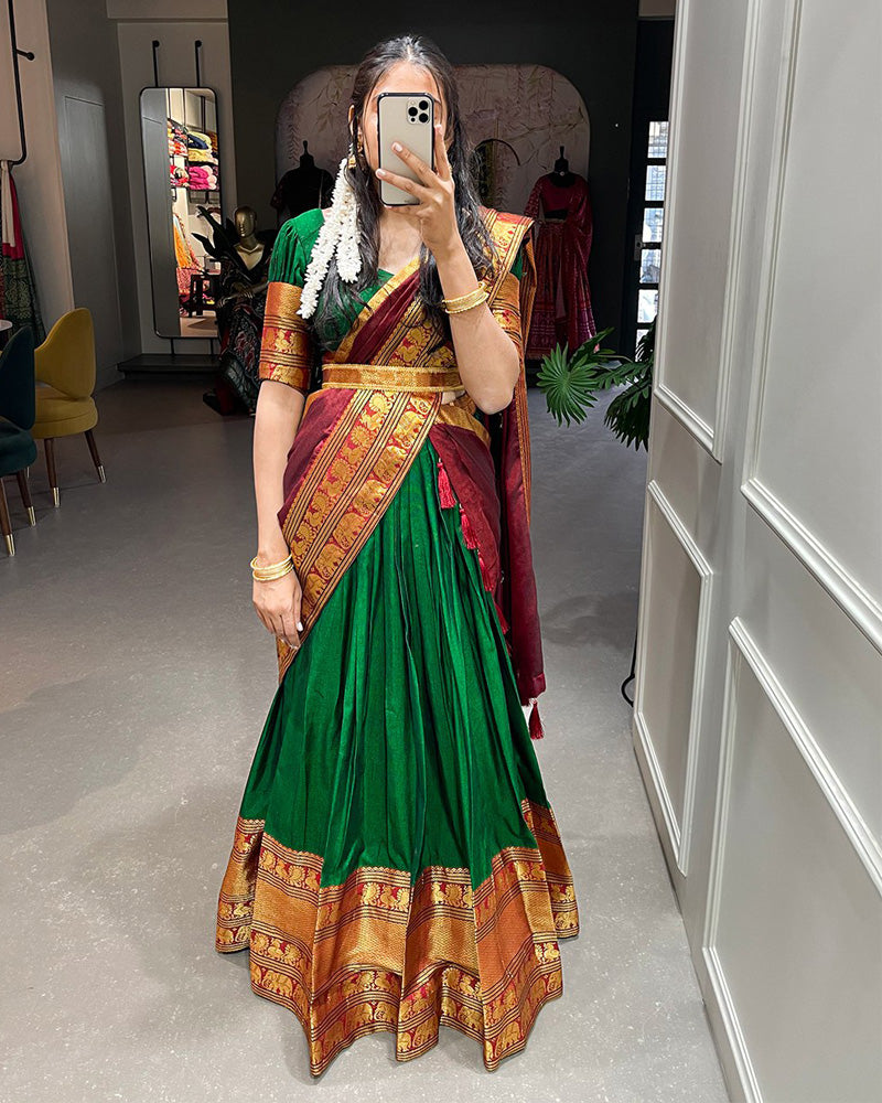 South Indian Style Narayan Pet Cotton Semi Stitched Half Saree