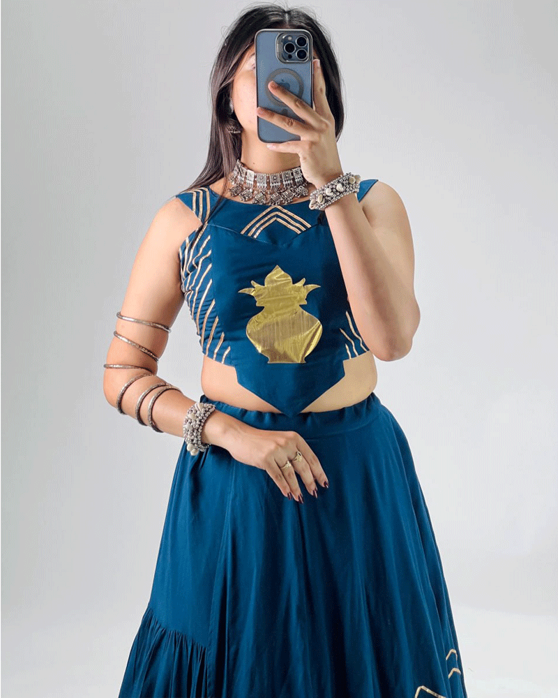 Four Color Beautiful Pure Rayon Cotton Navratri Lehenga Choli Set