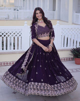 Royal Purple Color Blooming Embroidered Lehenga Choli
