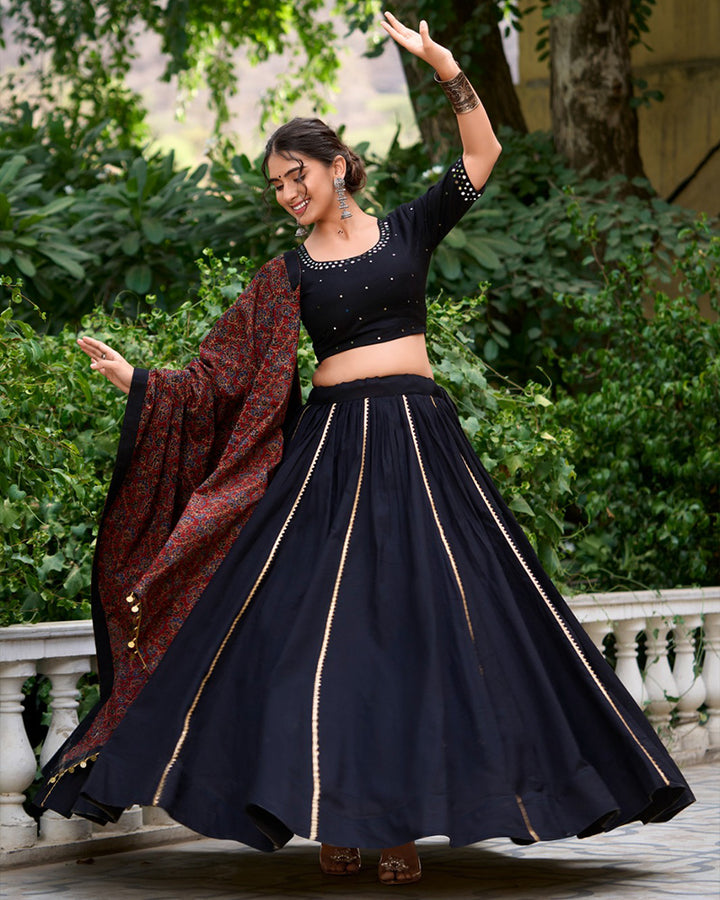 Black Color Cotton Plain Navratri Lehenga Choli