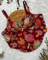 Maroon Color Rumali Silk Embroidered Spaghetti Blouse
