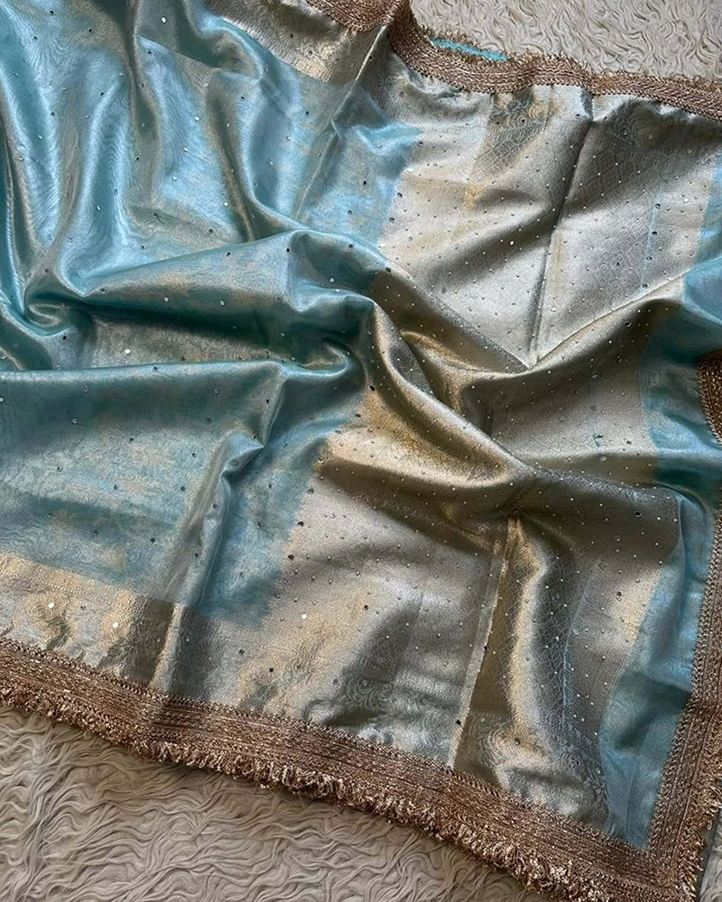 Sky Blue Color Glass Banarasi Tissue Silk Saree