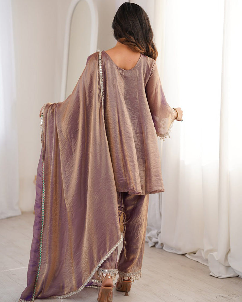 Purple Color Fendi Silk Embroidered Plazzo Suit