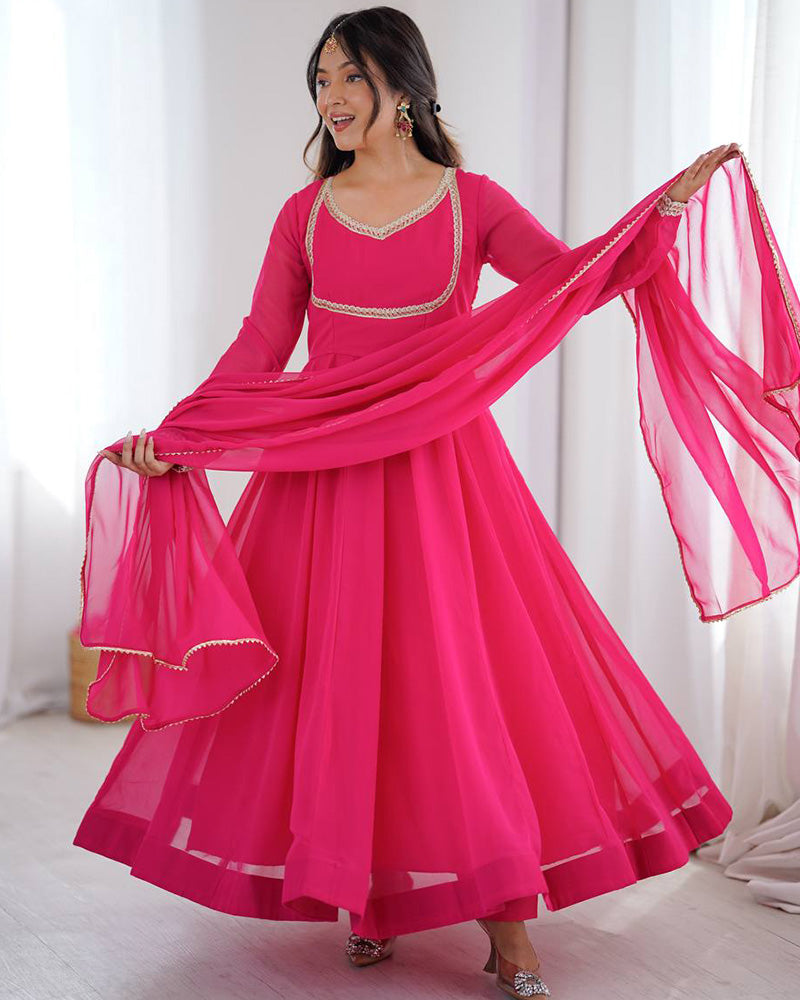 Pink Color Georgette Three Piece Anarkali Suit