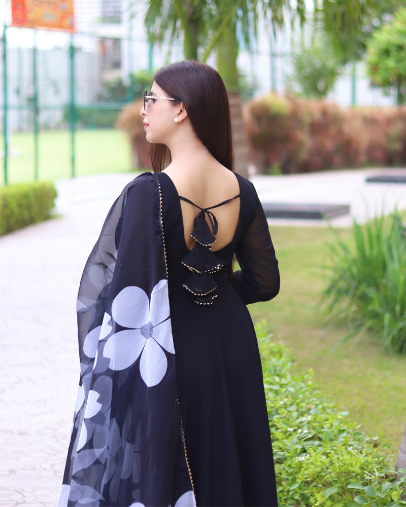 Beautiful Black Color Ruffle Flair Anarkali Gown – bollywoodlehenga