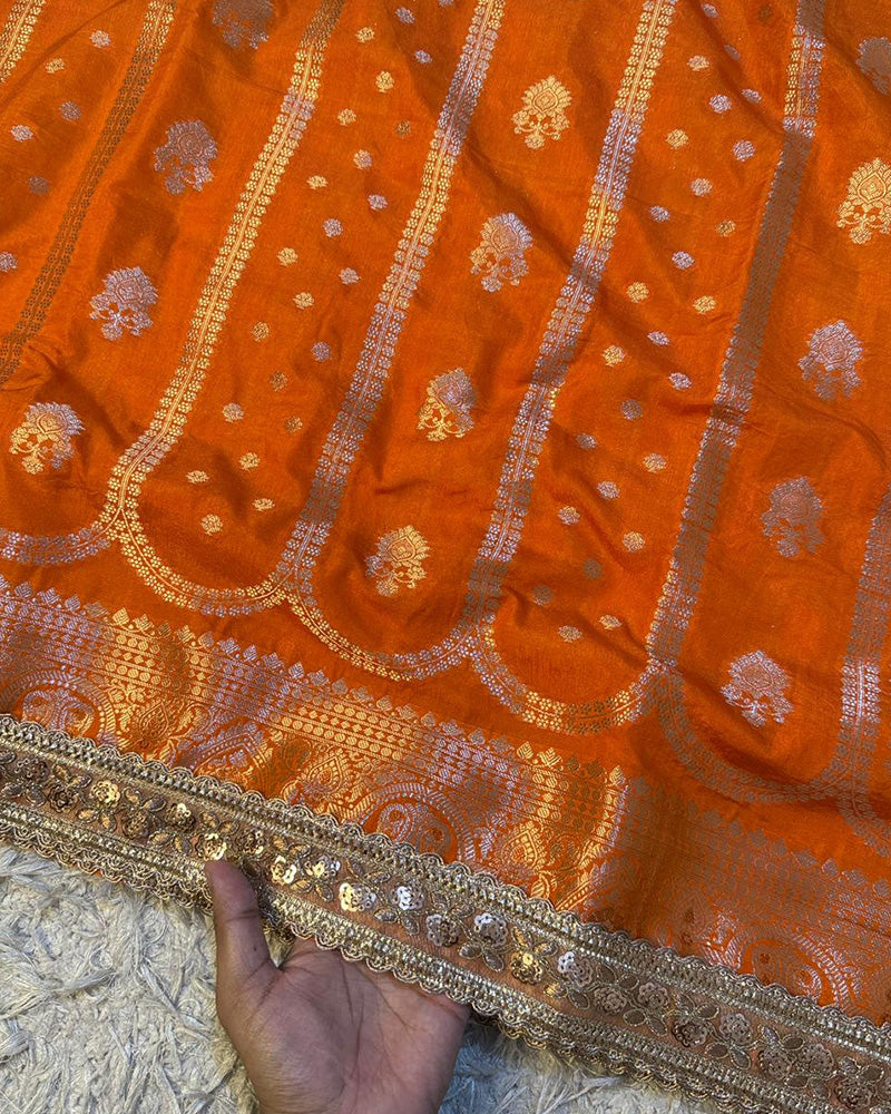 Orange Color Banarasi Katan Soft Silk Saree