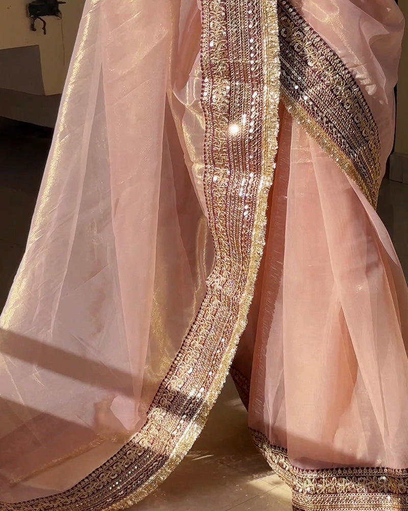 Luvender Color Soft Twil Net Embroidered Saree