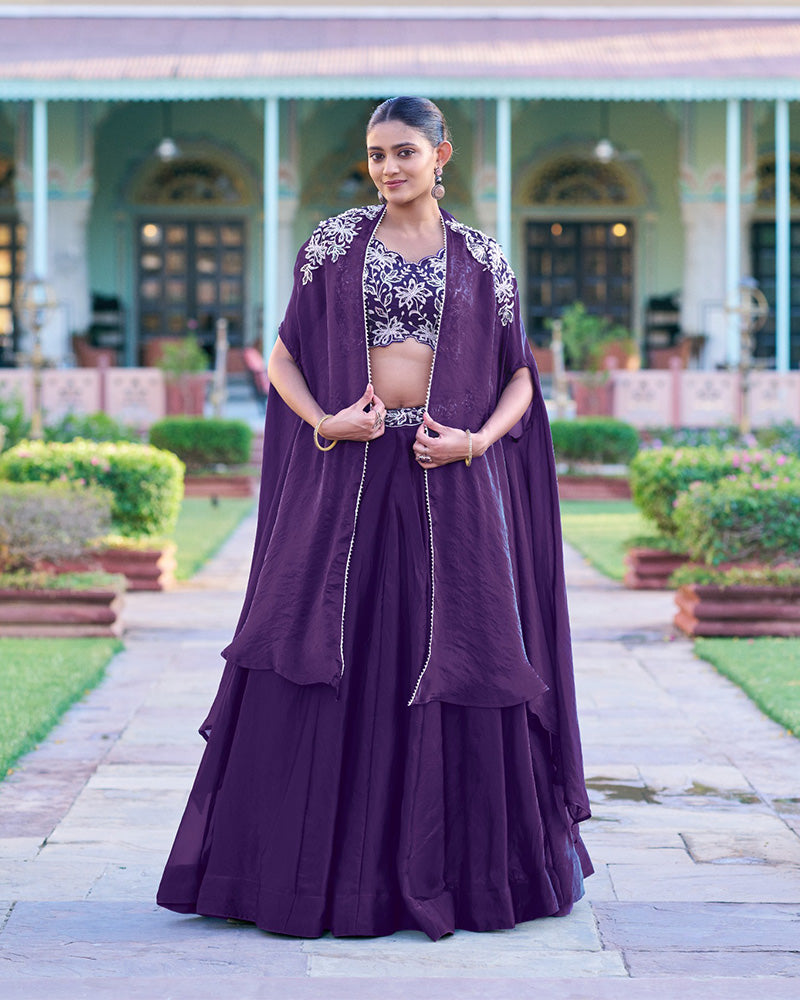 Purple Color Fendi Silk Embroidered Lehenga Choli