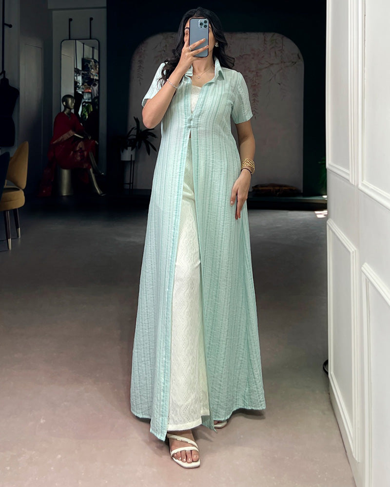 Sky Color Orchid Shrug With Plazzo Suit