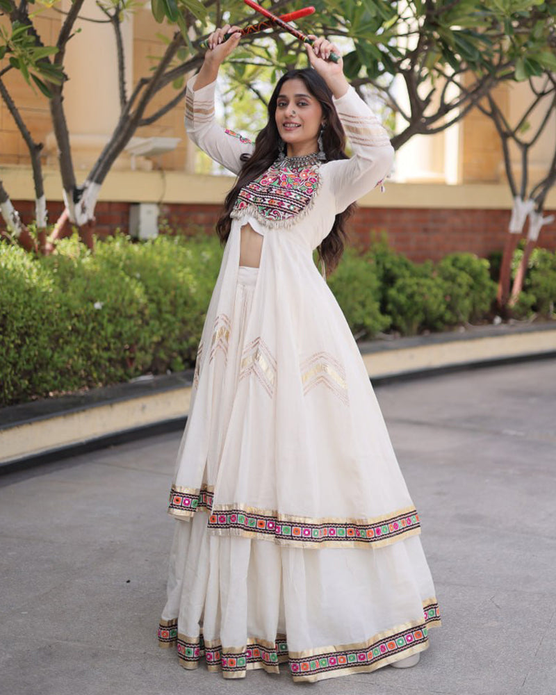 Four Color Traditional Kora Cotton Navratri Lehenga Choli