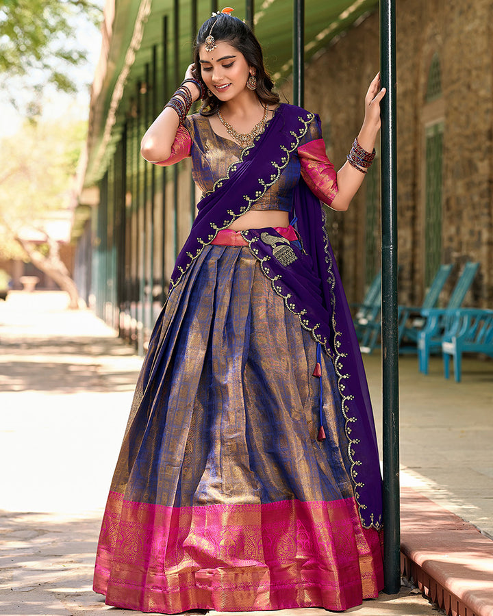 Blue Color Kanjivaram Lehenga Choli