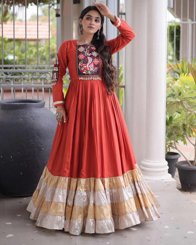 Three Color Rayon with Gamthi Work Navratri Gown