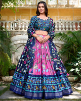 Pink Color Tussar Silk Patola Printed Lehenga Choli