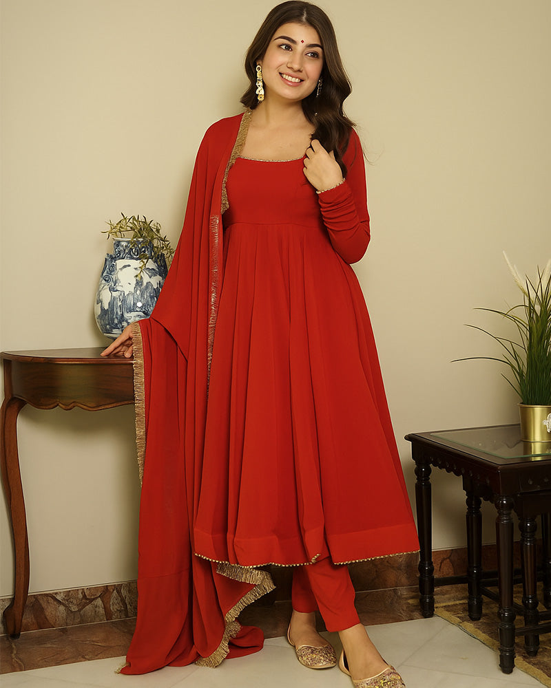 Red Color Georgette Three Piece Anarkali Suit